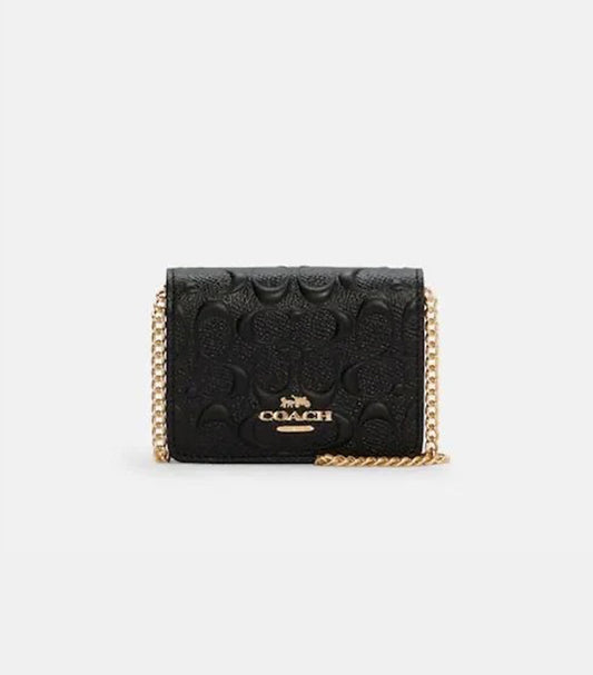 COACH MINI BLACK EMBOSSED LEATHER CHAIN WALLET