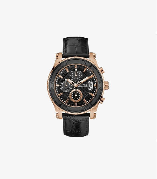 GUESS MENS QUARTZ CHRONOGRAPH DISPLAY & LEATHER STRAP WATCH W0673G5