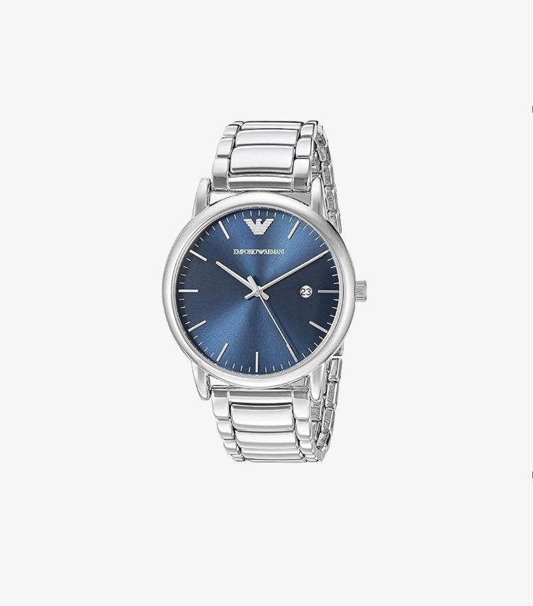 EMPORIO ARMANI MEN'S CLASSIC SILVER STAINLESS STEEL BLACK DIAL QUARTZ WATCH AR8033