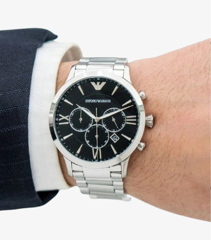 EMPORIO ARMANI MEN’S CHRONOGRAPH STAINLESS STEEL BLACK DIAL 44MM WATCH AR11208