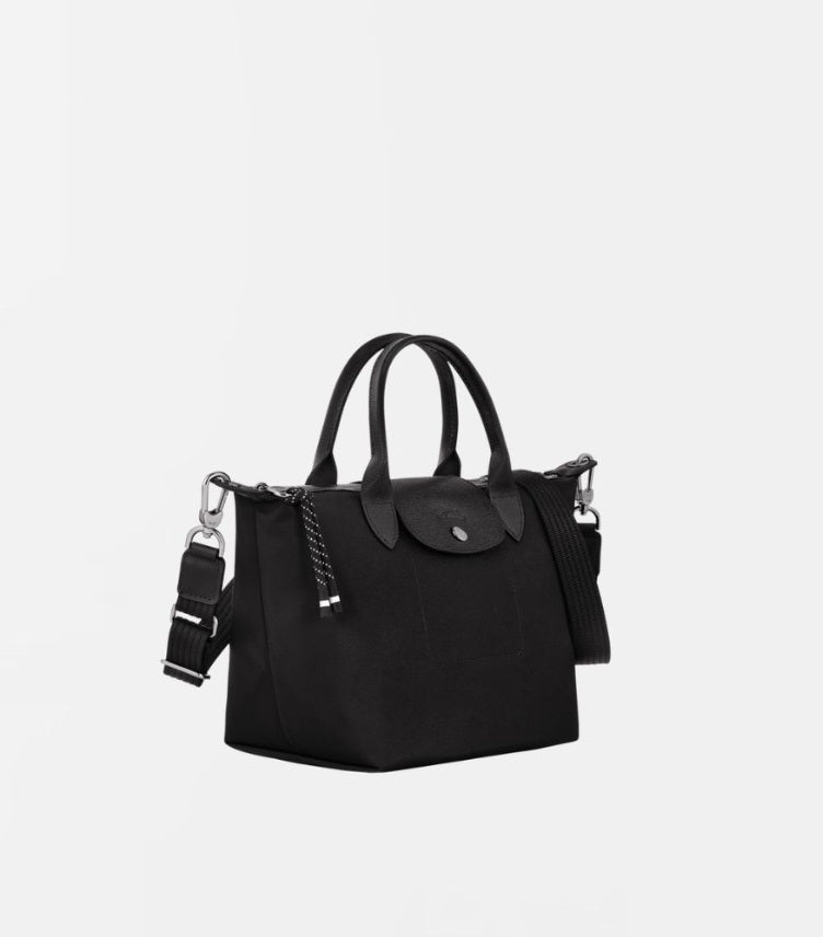 Three-quarter view of Longchamp Le Pliage Energy Large handbag with top handles and shoulder strap
