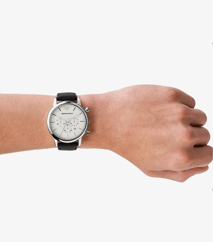 EMPORIO ARMANI MEN'S CHRONOGRAPH BLACK LEATHER WATCH AR1807