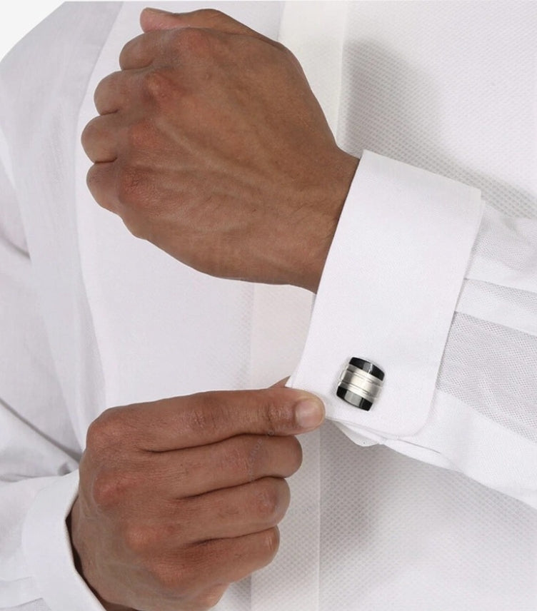 MONTBLANC CLASSIC STAINLESS STEEL & BLACK ONYX CUFFLINKS
