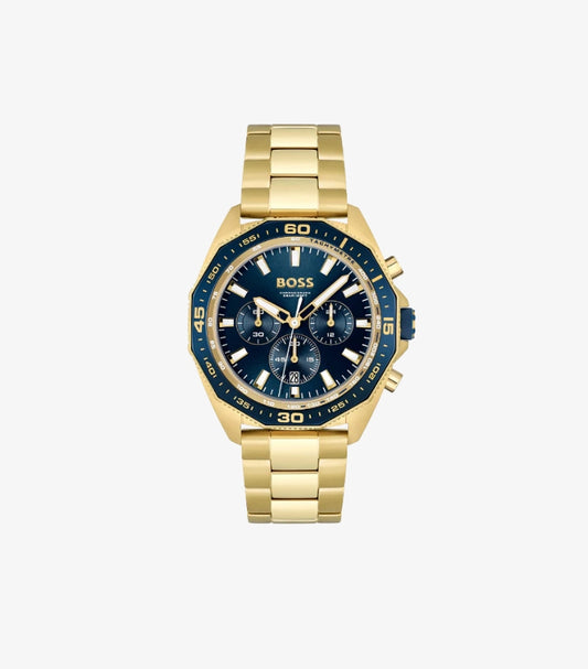 HUGO BOSS ENERGY GOLD STAINLESS STEEL BLUE DIAL CHRONOGRAPH QUARTZ WATCH 1513973