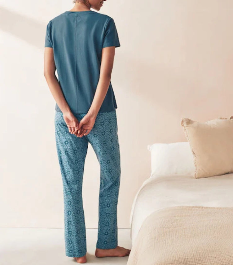 NEXT CHAMBRAY BLUE GEO COTTON PYJAMA SET