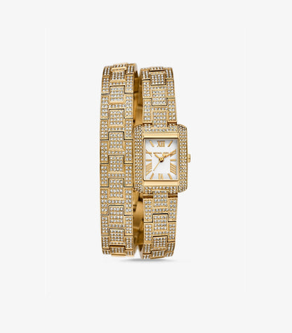 MICHAEL KORS PETITE EMERY PAVÉ GOLD-TONE DOUBLE WRAP WATCH