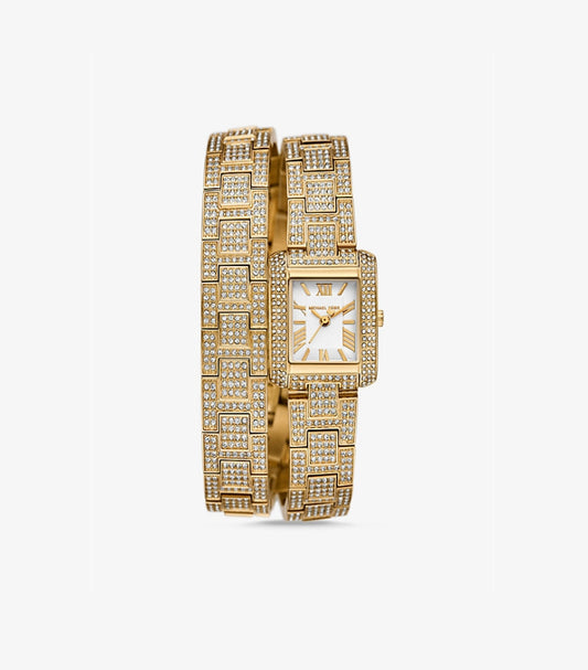 MICHAEL KORS PETITE EMERY PAVÉ GOLD-TONE DOUBLE WRAP WATCH