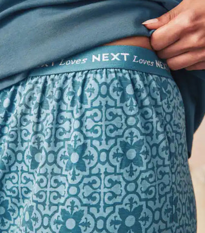NEXT CHAMBRAY BLUE GEO COTTON PYJAMA SET