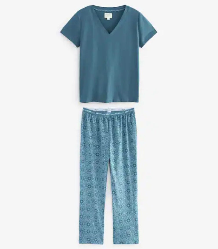 NEXT CHAMBRAY BLUE GEO COTTON PYJAMA SET