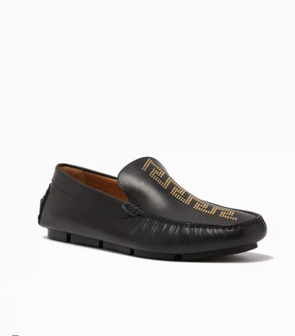 VERSACE GRECA STUD DRIVER SHOES IN SMOOTH LEATHER
