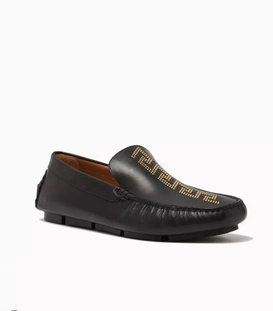VERSACE GRECA STUD DRIVER SHOES IN SMOOTH LEATHER