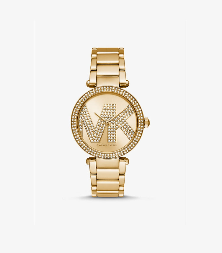 MICHAEL KORS PAVÉ GOLD-TONE LOGO WATCH MK6659
