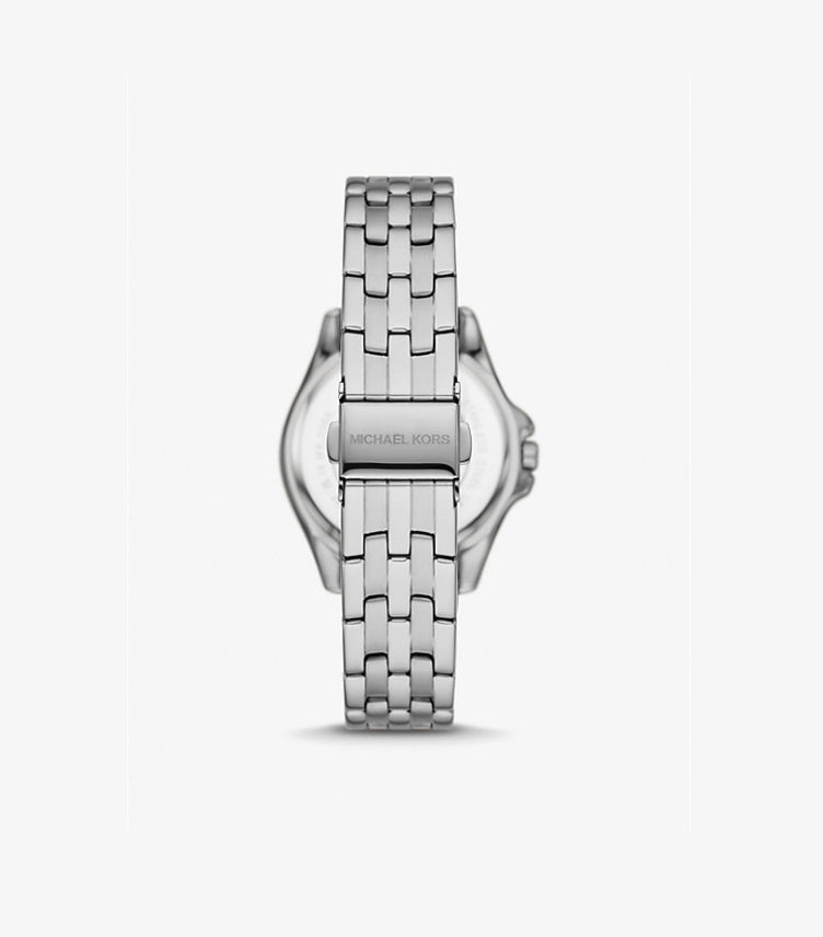 MICHAEL KORS MINI PILOT BAGUETTE RAINBOW PAVÉ SILVER-TONE WATCH MK7368