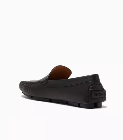 VERSACE GRECA STUD DRIVER SHOES IN SMOOTH LEATHER