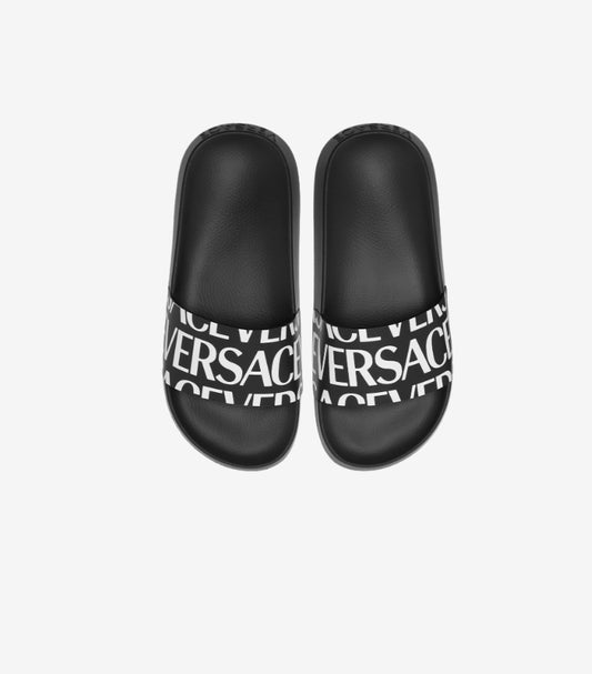 VERSACE ALLOVER BLACK SLIDES