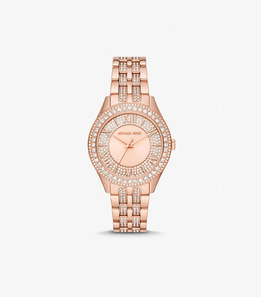 MICHAEL KORS HARLOWE PAVÉ ROSE GOLD-TONE WATCH MK4710