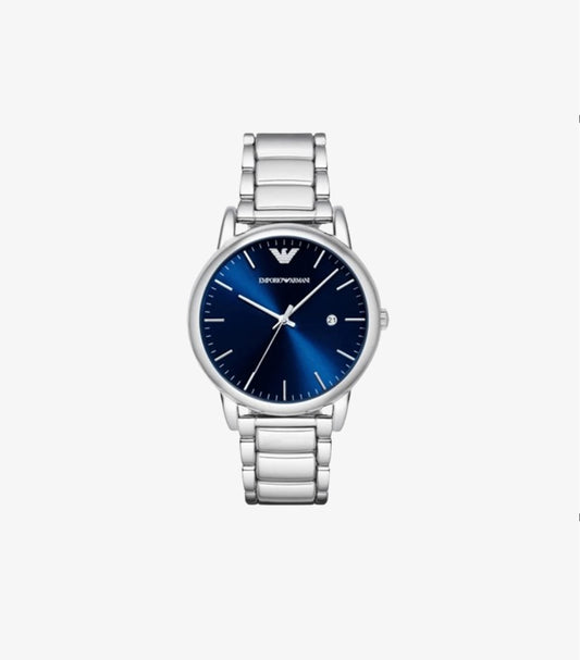 EMPORIO ARMANI MEN'S CLASSIC SILVER STAINLESS STEEL BLACK DIAL QUARTZ WATCH AR8033