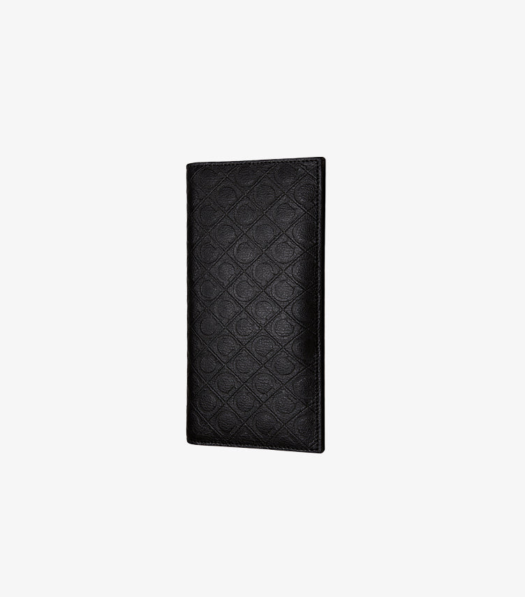 FERRAGAMO MEN’S EMBOSSED LEATHER LONG WALLET – BLACK