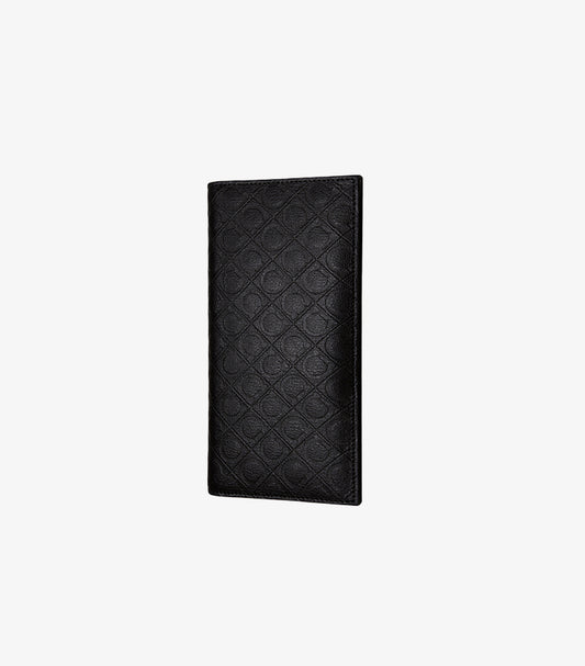FERRAGAMO MEN’S EMBOSSED LEATHER LONG WALLET – BLACK