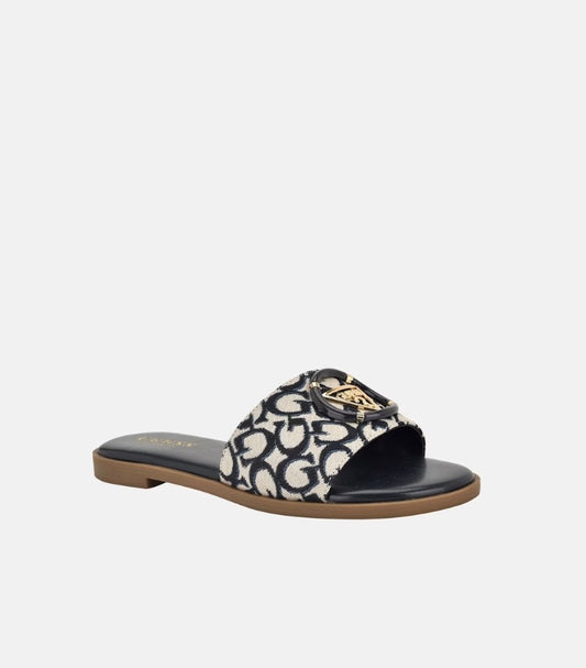 GUESS MAGNIFY FAUX-LEATHER BEACH SLIDES