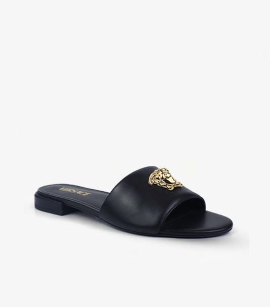 VERSACE LA MEDUSA LEATHER FLAT SANDALS