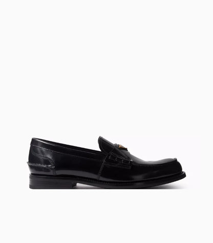 PRADA TRIANGLE LOGO LOAFERS IN BRUSHED LEATHER