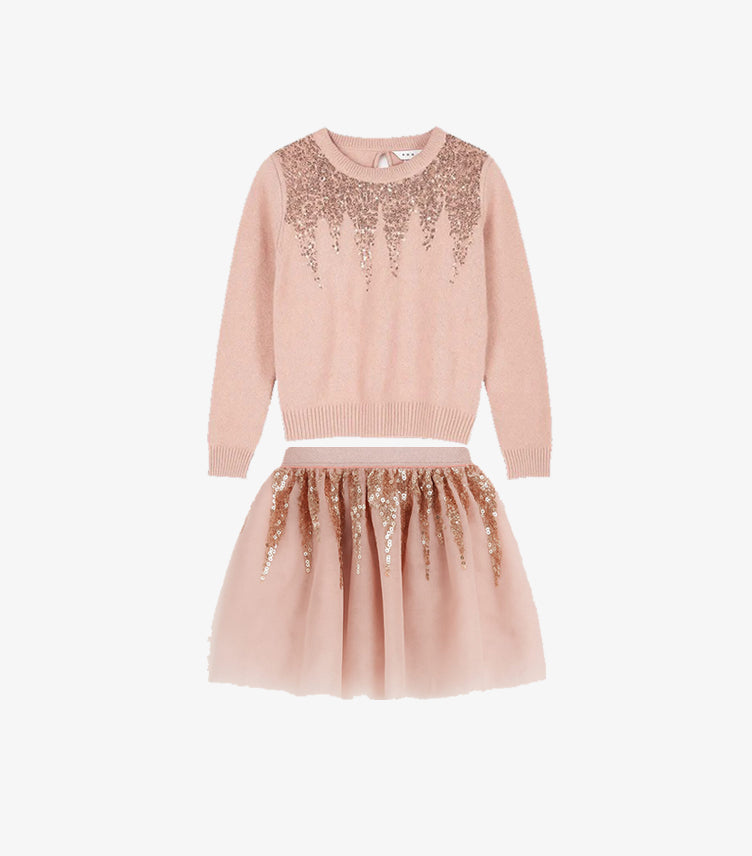 PRIMARK KIDS MONSOON SEQUIN BOW SWEATSHIRT DRESS IN PINK