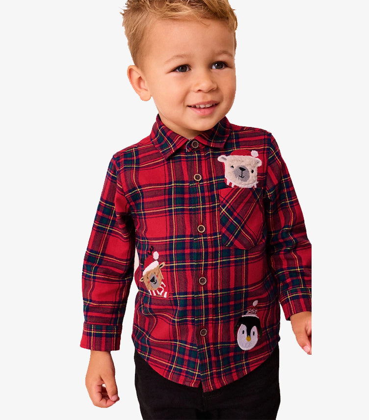 NEXT RED TARTAN CHARACTER LONG SLEEVE CHECK SHIRT.