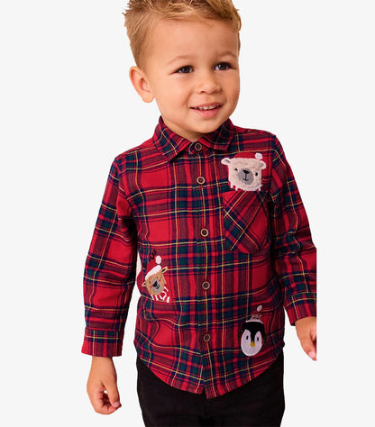 NEXT RED TARTAN CHARACTER LONG SLEEVE CHECK SHIRT.