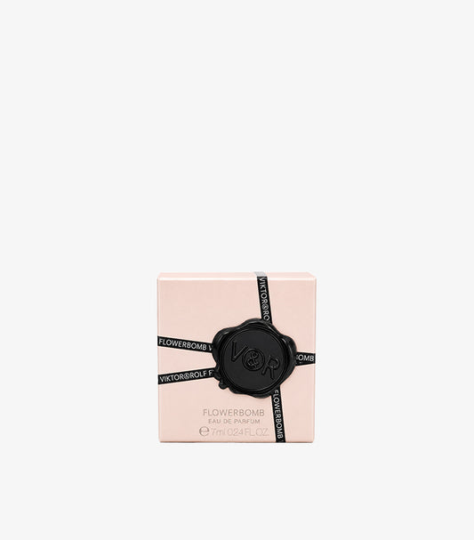 Viktor and Rolf Flowerbomb Original Eau de Parfum 7ml 0.24 fl oz Mini Box – Signature Blush Pink Box with Black FLOWERBOMB Ribbon and Embossed Black V&R Wax Seal – Luxury Women's Perfume Mini Gift Box