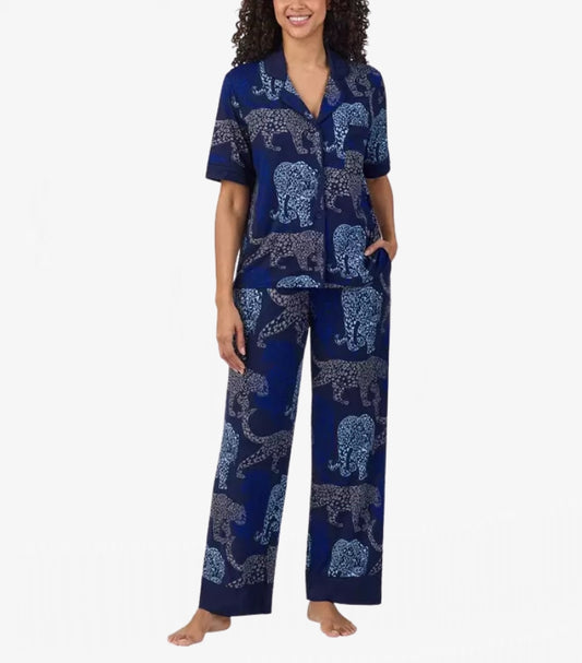 DKNY LADIES NOTCH COLLAR 03 PIECE PYJAMA SET IN ANIMAL PRINT
