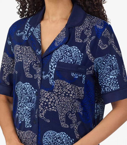DKNY LADIES NOTCH COLLAR 03 PIECE PYJAMA SET IN ANIMAL PRINT