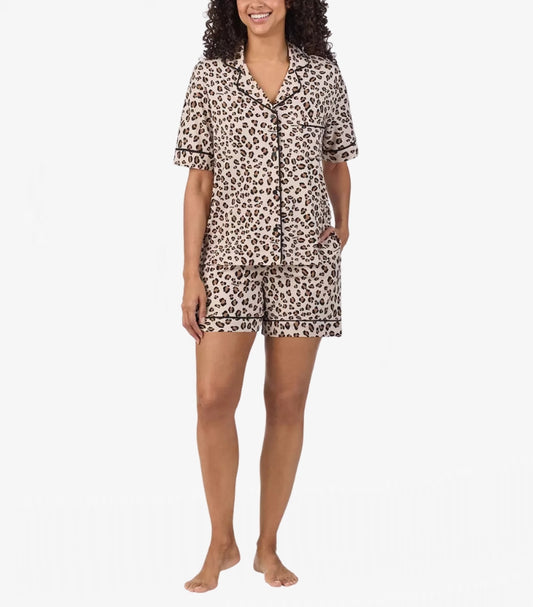 DKNY LADIES NOTCH COLLAR 03 PIECE PYJAMA SET IN CHEETAH PRINT