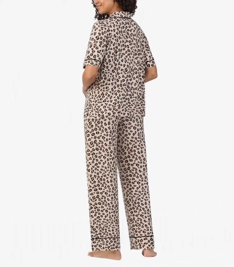 DKNY LADIES NOTCH COLLAR 03 PIECE PYJAMA SET IN CHEETAH PRINT