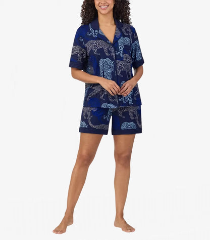 DKNY LADIES NOTCH COLLAR 03 PIECE PYJAMA SET IN ANIMAL PRINT