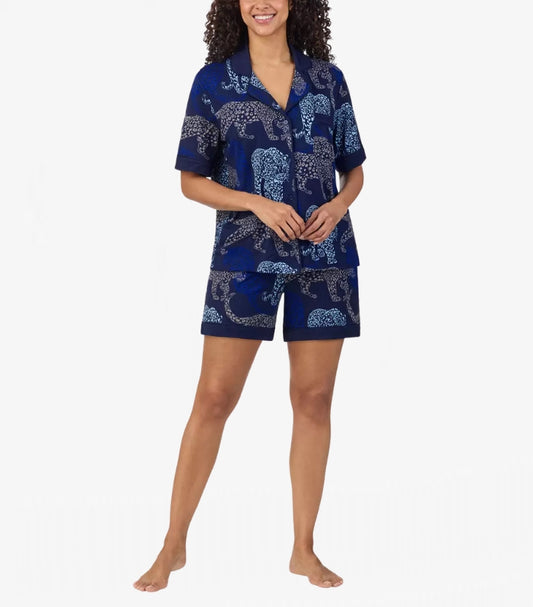 DKNY LADIES NOTCH COLLAR 03 PIECE PYJAMA SET IN ANIMAL PRINT