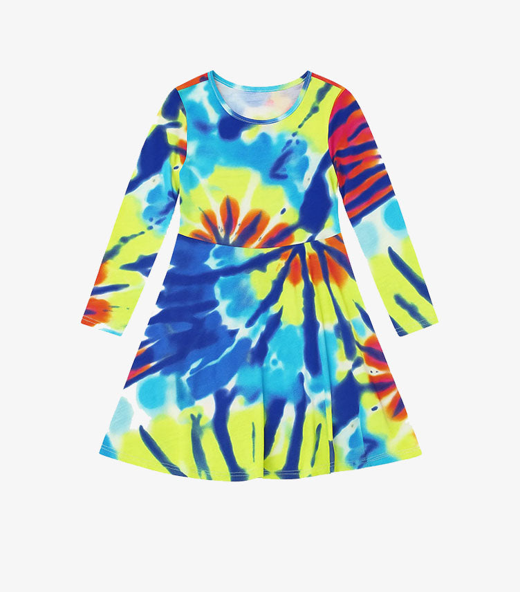 PLACE LONG SLEEVE TIE DYE KNIT SKATER DRESS
