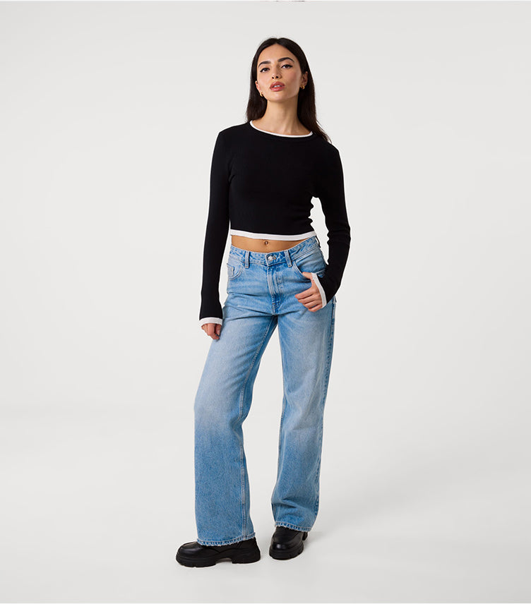 ZARA BLACK CONTRAST TRIM KNIT JUMPER