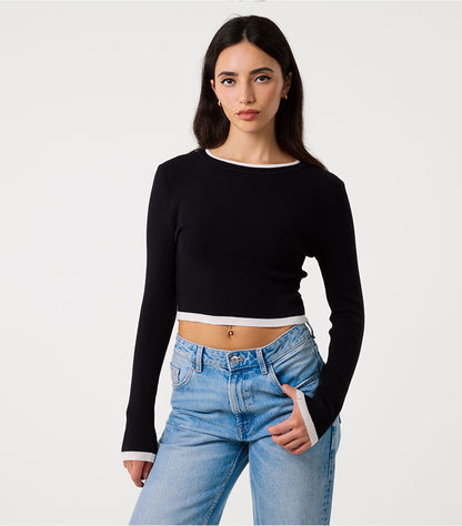 ZARA BLACK CONTRAST TRIM KNIT JUMPER