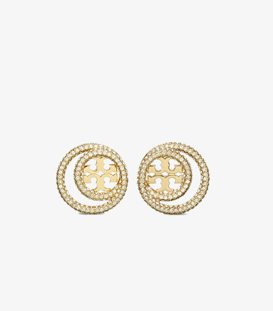 TORY BURCH CRYSTAL LOGO CIRCLE STUD EARRINGS – GOLD TONE