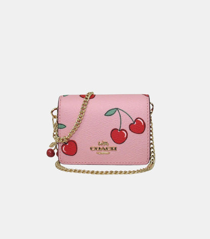 COACH MINI  LEATHER CHERRY PRINT CHAIN WALLET