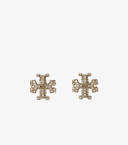 TORY BURCH CRYSTAL LOGO STUD EARRINGS – GOLD TONE