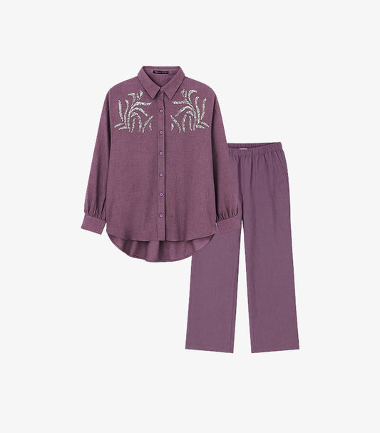 SHEIN EMBROIDERED SHIRT AND TROUSERS SET