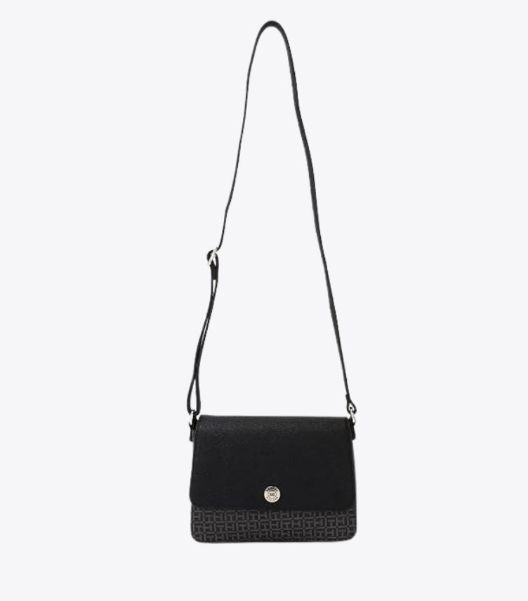 TOMMY HILFIGER LOGO BLACK PVC SLING BAG