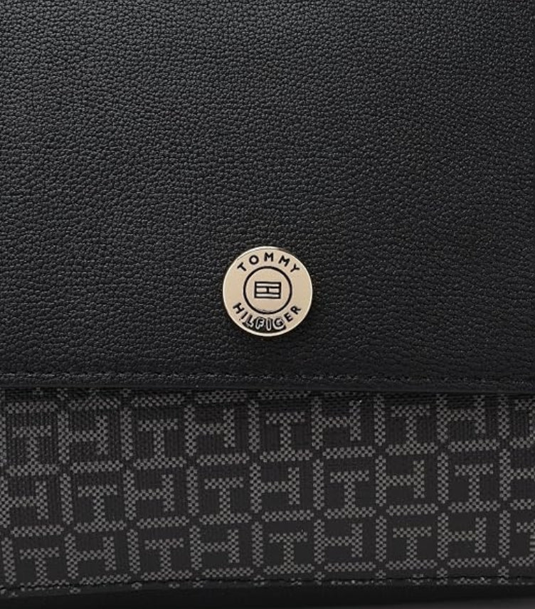 TOMMY HILFIGER LOGO BLACK PVC SLING BAG