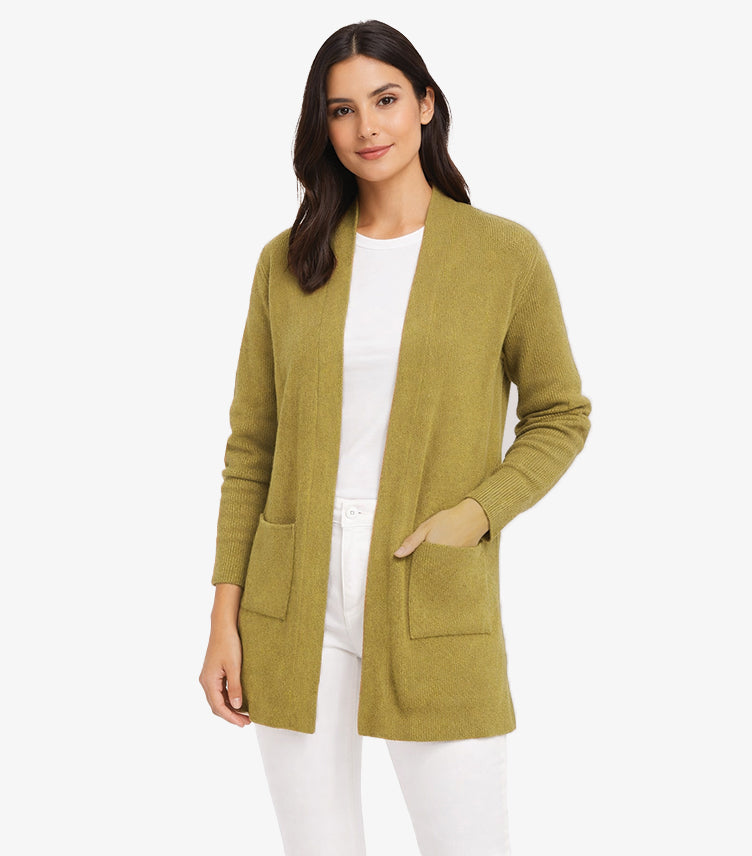 MARK SPENCER WOMEN’S OLIVE GREEN OPEN-FRONT KNIT CARDIGAN