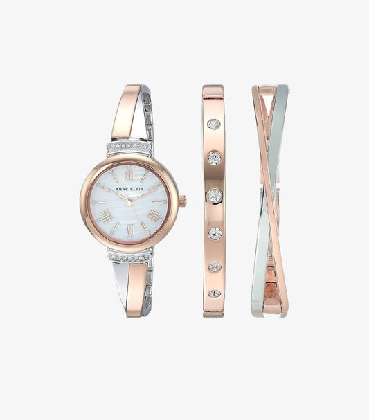 ANNE KLEIN WOMEN’S TWO-TONE CRYSTAL ACCENT WATCH & BANGLE SET AK - 2245RTST