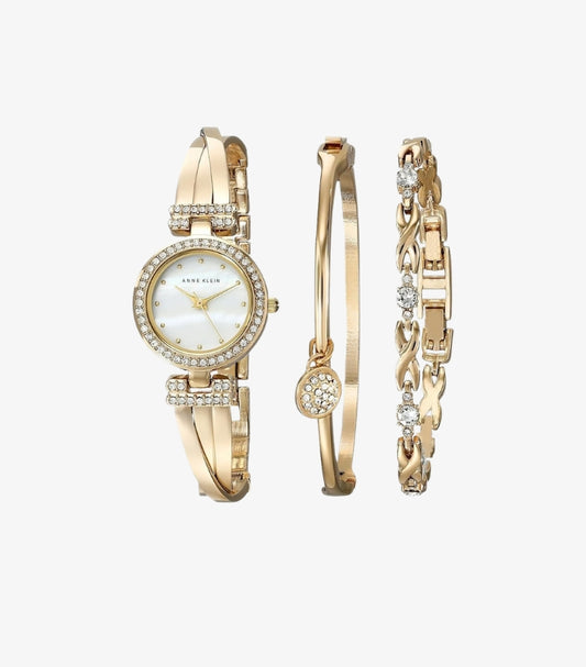 ANNE KLEIN WOMEN’S PREMIUM CRYSTAL-ACCENTED BANGLE WATCH AND BRACELET SET AK - 1868GBST