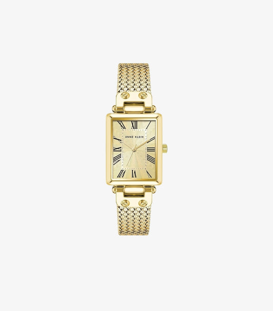 ANNE KLEIN WOMEN’S GOLD-TONE RECTANGULAR MESH BRACELET WATCH AK - 3882CHGB