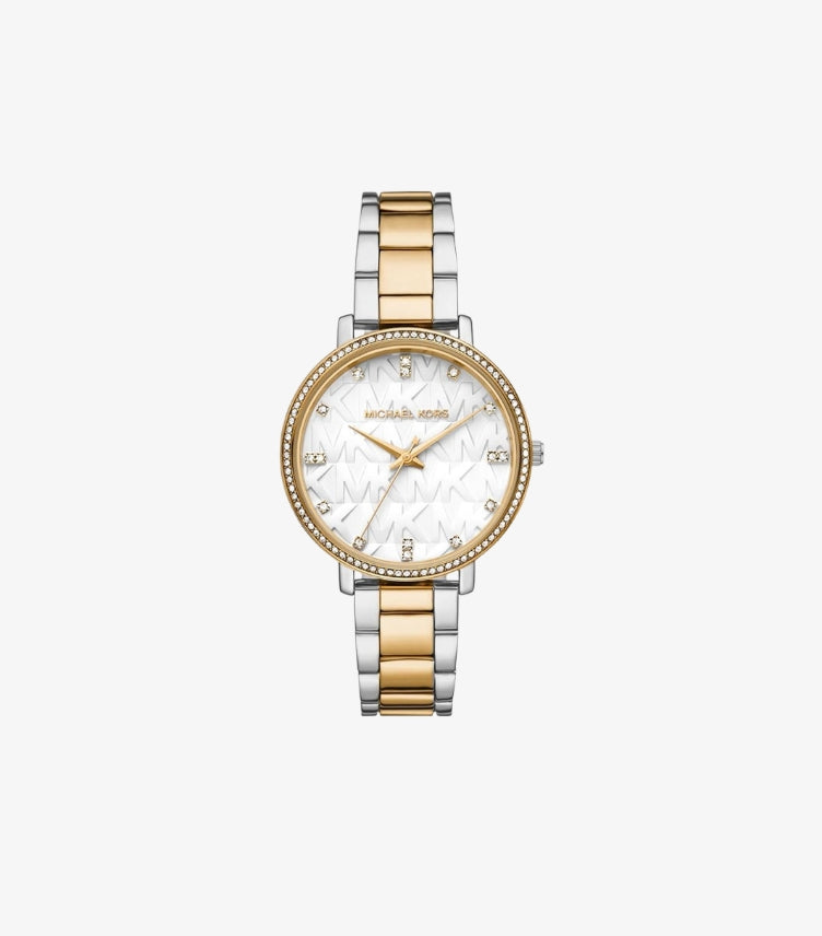 MICHAEL KORS PYPER PAVE TWO-TONE LOGO WATCH MK4595